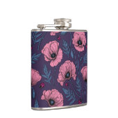 Rosa Mohn auf dunkelviolett Flachmann (Rechts)