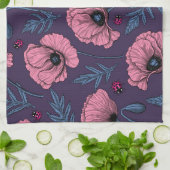 Rosa Mohn auf dunkelviolett Geschirrtuch (Gefaltet)