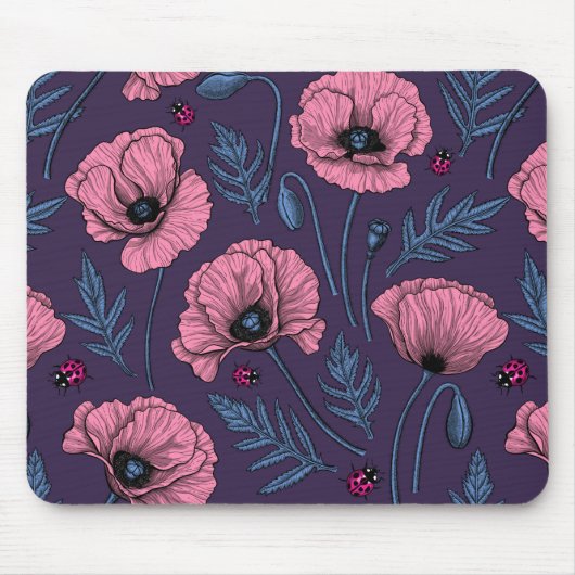 Rosa Mohn auf dunkelviolett Mousepad (Vorne)