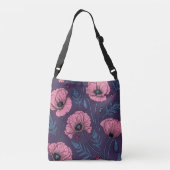 Rosa Mohn auf dunkelviolett Tragetaschen Mit Langen Trägern (Rückseite)