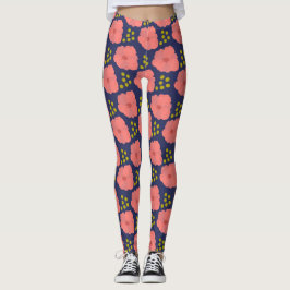 Rosa Mohn blüht auf der Marine mit gepunkteten Akz Leggings