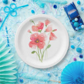Rosa Mohn Wasserfarben Papierplatte Pappteller (Party)