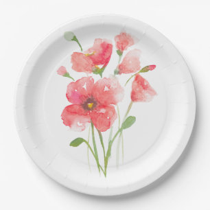 Rosa Mohn Wasserfarben Papierplatte Pappteller