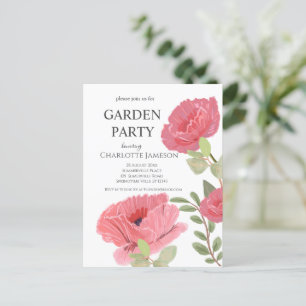 Rosa Mohnblumen Blumengarten-Party Braut-Einladung Postkarte
