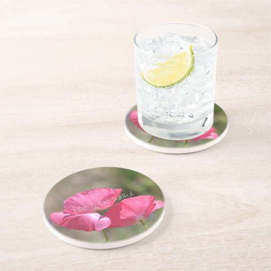 Rosa Mohnblumen Getränkeuntersetzer (Seite)
