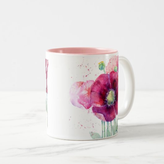 Rosa Mohnblumen Zweifarbige Tasse (VorderseiteRechts)