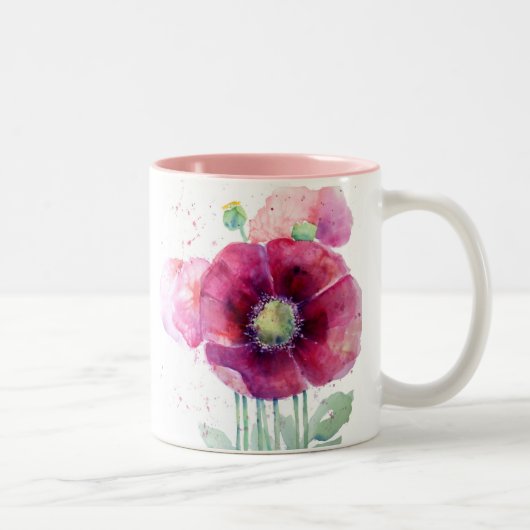 Rosa Mohnblumen Zweifarbige Tasse (Rechts)