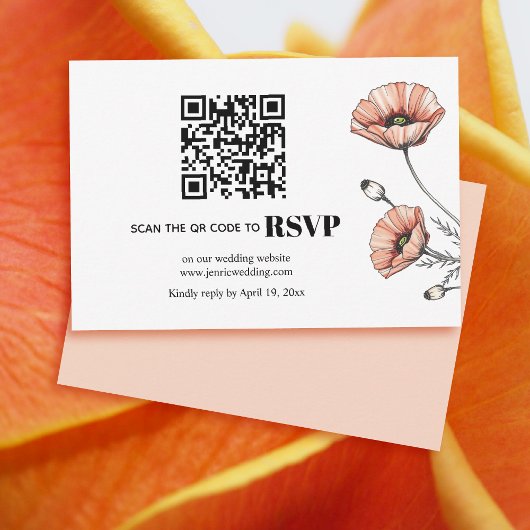 Rosa Mohnblüten Blume QR Code Blumenzucht RSVP Karte