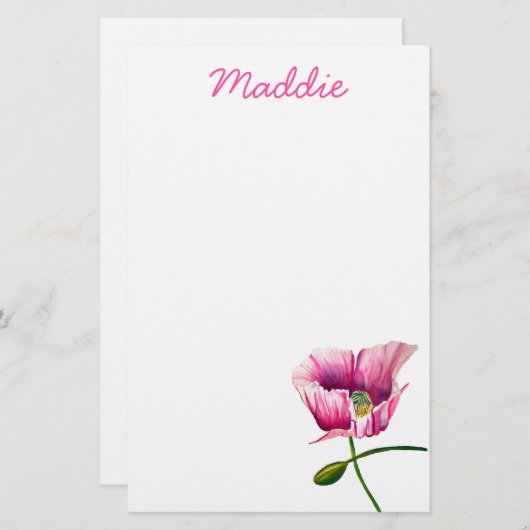 Rosa Mohnfarben Blume Art Briefpapier (Vorne/Hinten)