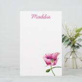Rosa Mohnfarben Blume Art Briefpapier (Stehend Vorderseite)