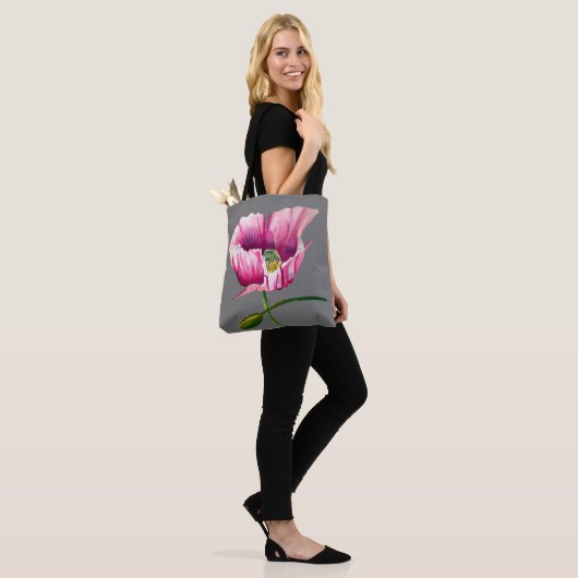 Rosa Mohnfarben Blume Art Tasche (Am Model)