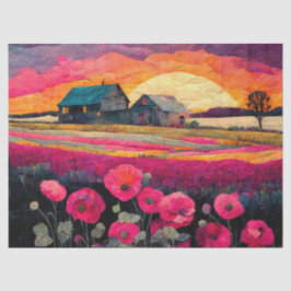 Rosa Mohnfarm bei Sonnenuntergang, lebendige Bauer Seidenpapier