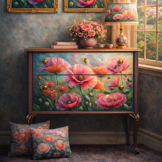 Rosa Mohngarten Blumendekoupage Seidenpapier