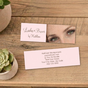 Rosa Mokka-Schrift Wimpern und Augenbrauen Foto Mini Visitenkarte