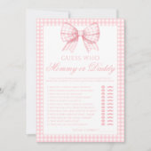 Rosa Mommy oder Papaddy-Bogen-Gingham-Baby-Duschsp Einladung (Vorderseite)