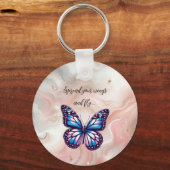 Rosa Monarchschmetterling mit Sprichwort Schlüsselanhänger (Vorderseite)