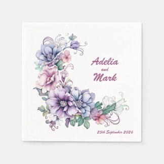 Rosa Mond auf Blume: Personalisierte Hochzeit Napk Serviette