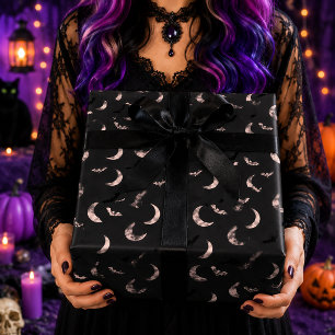 Rosa Mond Fledermäuse Himmels Halloween Muster Geschenkpapier