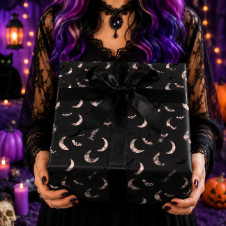Rosa Mond Fledermäuse Himmels Halloween Muster Geschenkpapier