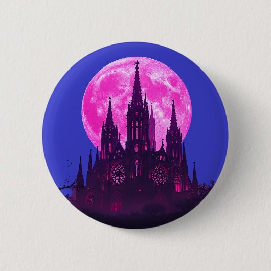 Rosa Mond Gotische Kathedrale Button (Vorderseite)