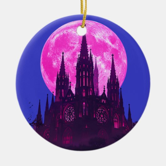 Rosa Mond Gotische Kathedrale Keramik Ornament (Vorne)