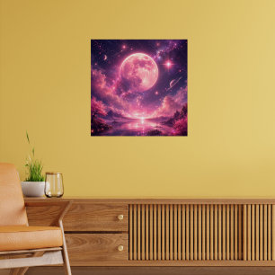 Rosa Mond Kirschblüten-Fantasie-Nachthimmel — Trau Poster