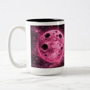 Rosa Mond mit Asteroidenlöchern Zweifarbige Tasse