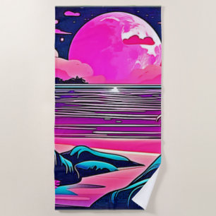 Rosa Mond Neon-Strandbild Strandtuch