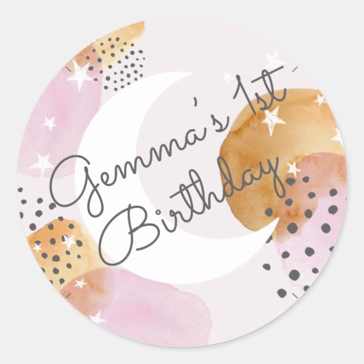 Rosa Mond Runder Aufkleber (Vorderseite)