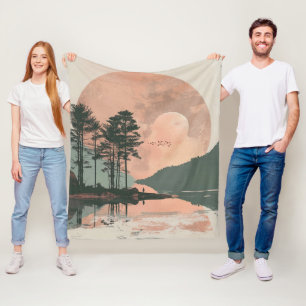 Rosa Mond Sage Mountain Wald See Landschaft Fleecedecke