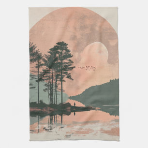 Rosa Mond Sage Mountain Wald See Landschaft Geschirrtuch