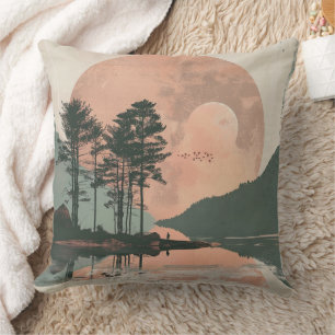 Rosa Mond Sage Mountain Wald See Landschaft Kissen