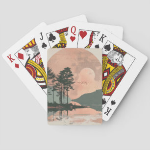 Rosa Mond Sage Mountain Wald See Landschaft Spielkarten
