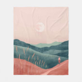 Rosa Mond Teal Boho Berglandschaft Fleecedecke (Vorderseite)
