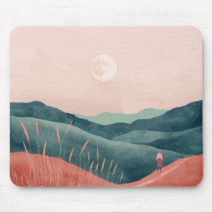 Rosa Mond Teal Boho Berglandschaft Mousepad