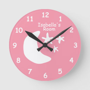 Rosa Mond und Sterne Kinderzimmer Kinderzimmer nac Runde Wanduhr