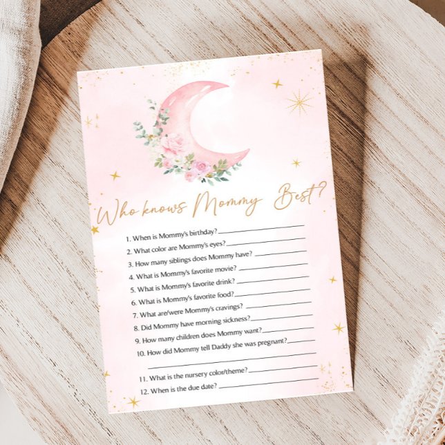 Rosa Mond und Sterne Regenschauer Wer kennt Mami S (Floral Monn and Stars Baby Shower Game)