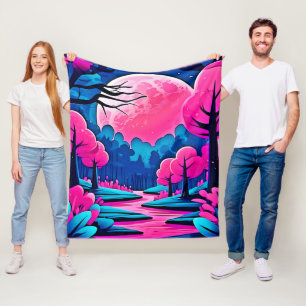 Rosa mondbeschienener Wald Kunst Fleecedecke