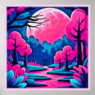 Rosa mondbeschienener Wald Kunst Poster