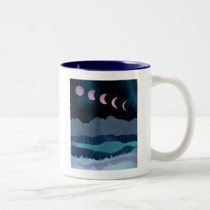 Rosa Mondphasen Landschaft Zweifarbige Tasse