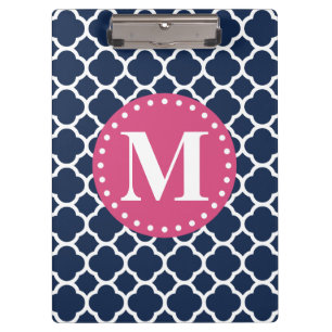 rosa Mongram Navy Quatrefolienmuster Klemmbrett