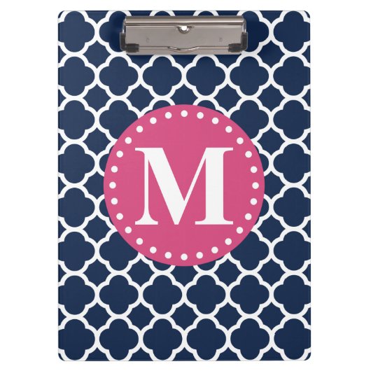 rosa Mongram Navy Quatrefolienmuster Klemmbrett (Vorderseite)