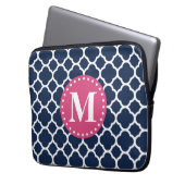 rosa Mongram Navy Quatrefolienmuster Laptopschutzhülle (Vorderseite Links)