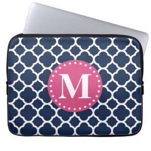 rosa Mongram Navy Quatrefolienmuster Laptopschutzhülle