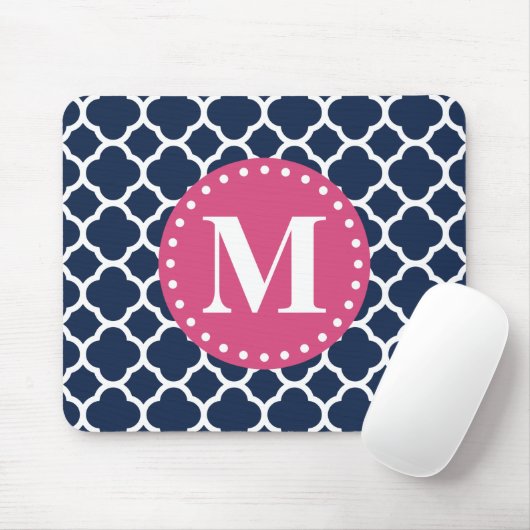 rosa Mongram Navy Quatrefolienmuster Mousepad (Mit Mouse)