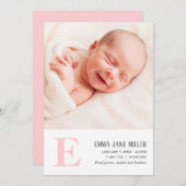Rosa Monogram Baby Birth Announcement Foto Card Ankündigung (Vorne/Hinten)