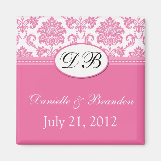 Rosa Monogram Damask Hochzeitsmagazin Magnet (Vorne)