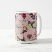 Rosa Monogram Hummingbird & Blume Garden Kaffeetasse (VorderseiteRechts)