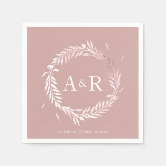 Rosa Monogram Imitate Foil Wedding Napkins Serviette (Vorderseite)