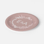 Rosa Monogram Imitate Foil Wedding Pappteller (Schrägansicht)